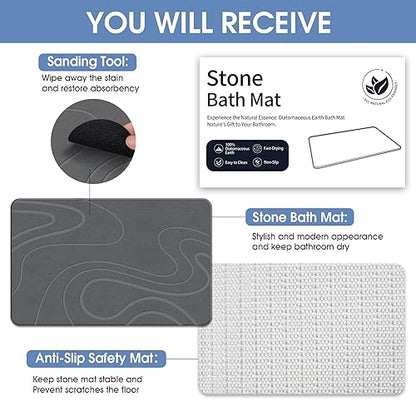 Veeloim Stone Bath Mat Diatomaceous Earth Shower Mat Non-Slip Super Absorbent Diatomite Stone Bath Mats for Bathroom Floor Quick Drying Natural Easy to Clean | Fast Drying, Super Absorbent, Non-Slip Design, Easy to Clean, Durable Diatomaceous Earth - colo