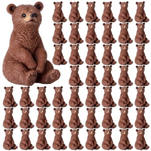 50 Pcs Brown Resin Bear Figurines Bulk Mini Resin Bear Miniature Realistic Animals Family Figures Toy Set Adorable Garden Accessories for Micro Landscape Bookcase Scenes Kit - color: Brown