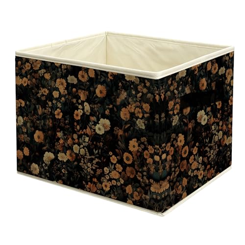 Moody Vintage Floral Storage Basket Bin with Handles, Dark Academia Cottagecore Botanical Wildflower Collapsible Fabric Storage Organizer for Shelves Closet Clothes Toys - color: colour 6