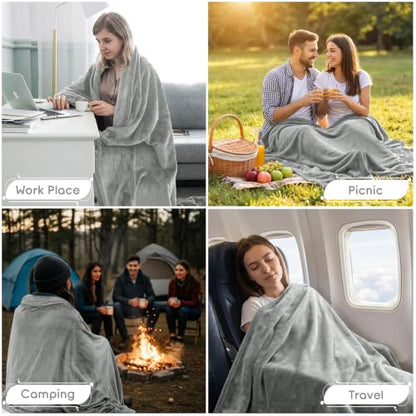 MOONLIGHT20015 Fleece Blanket Throw Blanket - Light Grey Super Soft Blankets for Sofa, Couch, Bed, Camping, Travel - 400 GSM Microfiber Cozy & Fluffy Blanket, 50 x 60 Inches (Throw/Travel) - color: Light Grey, size: Throw