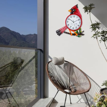 Large Outdoor Clock with Thermometer & Humidity | Silent Non-Ticking, Cardinal Outdoor Wall Clock for Patio, Garden, Kitchen, Living Room, Red - style: Cardinal-Red