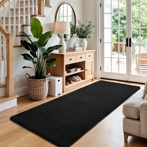 Keeko 2x6 Area Rugs for Living Room,Soft Washable Memory Foam Bedroom Rug | Indoor Throw Rug Low Pile Minimalist Non Slip Carpet for Kids Nursery Classroom Dorm Room Home Decor Black - color: Black, size: 2' X 6' (Rectangular)