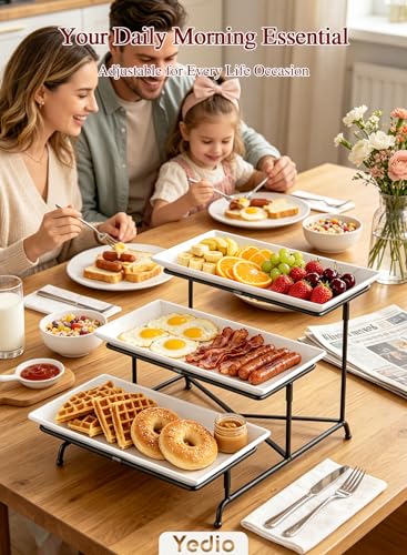 3 Tier Serving Tray, 12 Inch Dessert Display Stand, Black Stand | 3*Porcelain Durable Serving Plates, Microwave/Dishwasher Safe, Modern Cupcake Fruit Buffet Display, Wedding/Tea/Party serving - color: Black, size: 12 Inch