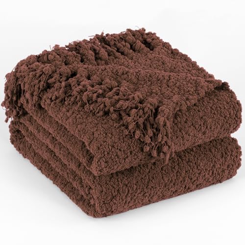 Throw Blanket for Couch, Knitted Throws with Fringe Tassels | Dark Brown 50X60 Handmade Feeling Luxury Textured Blankets for Bed Sofa Chunky Knit Soft Farmhouse Boho Decor - color: Brown, size: Throw (50"x60")