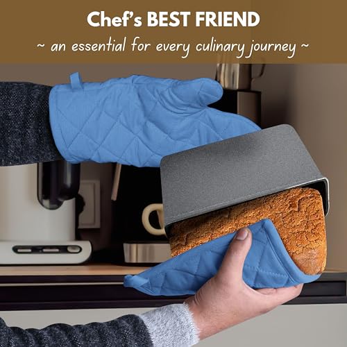 Native Fab Pot Holders and Oven Mitts Sets for Kitchen Heat Resistant - Hanging Non-Slip - 100% Cotton Kitchen Oven Mitts and Pot Holders 4-Piece Set - Blue - color: Blue