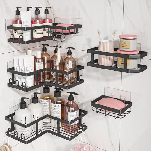 Youvip Corner Shower Caddy-No Drilling Shelves Wall Mounted, Black - color: 5pc-black