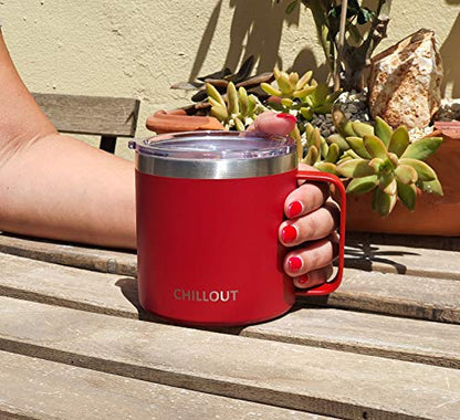 CHILLOUT LIFE Stainless Steel 16 oz Vacuum Insulated Coffee Mug with Handle and Lid, Large Thermal Camping Coffee Mug Cup with Durable Sliding Lid for Men & Women, Keeps your Beverages Hot & Cold - color: Cherry Red, size: 16 Ounces