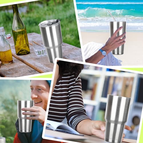 30 oz Tumbler with Lids and Straws Double Wall Insulated Tumbler Cup,Stainless Steel Leak-proof Thermal Coffee Tumbler Powder Coated Travel Mug for Cold and Hot Beverages,Silver - color: Silver, size: 30 Ounces