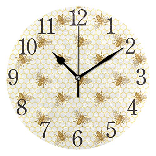 Silent Non Ticking Round Wall Clock, Bee and Honeycomb Vintage Home Decor Battery Operated for Living Room, Kitchen, Bedroom - color: Multi 2