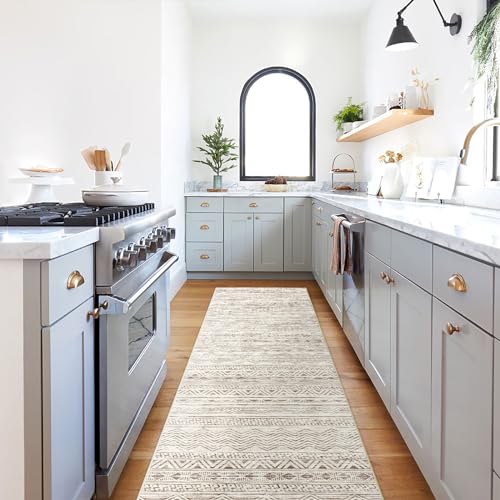 2'6x14 Runner Rug Washable Moroccan: Non Slip Kitchen Long Floor Mat Beige | Soft Kitchen Rugs Low Pile Thin Carpet Runners for Entryway Bedroom Bathroom Living Room Indoor Home Office Decor 2'6''x14' - color: Beige, size: 2'6" x 14' (Rectangular)
