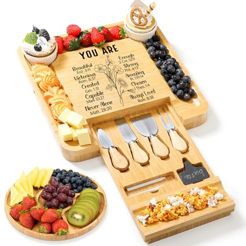 Christian Gifts for Women Bible Verse Engraved Charcuterie Board Large Christian Cheese Charcuterie Board Set for Women Faith Religious Gift Inspirational Scripture Gift Jesus Bible Present - style: Mom