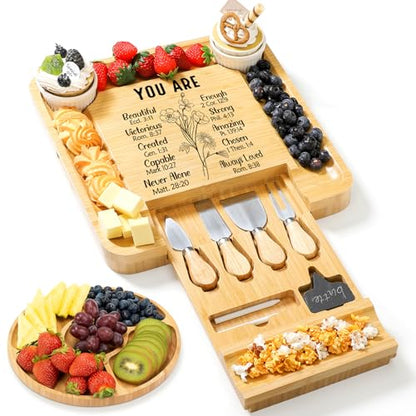 Christian Gifts for Women Bible Verse Engraved Charcuterie Board Large Christian Cheese Charcuterie Board Set for Women Faith Religious Gift Inspirational Scripture Gift Jesus Bible Present - style: Mom