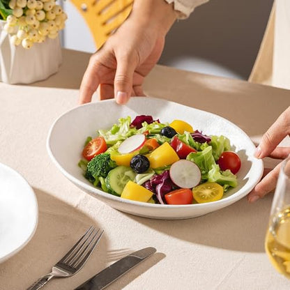 Handcrafted Ceramic Plates Set of 2, Pasta Bowls | 10'' Serving Bowls for Entertaining, Serving Dishes | Porcelain White Shallow Bowls for Salad, Soup, Pasta and Dinner Microwave/Oven/Dishwasher Safe - color: White Speckled