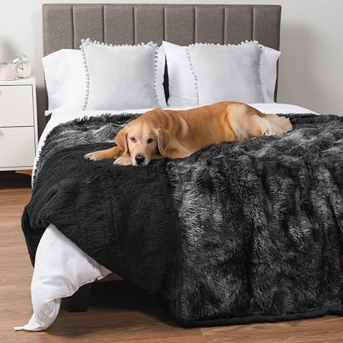 PetAmi Waterproof Dog Blanket for Couch, Bed & Furniture,Reversible Sherpa & Faux Fur Pet Blanket, Leakproof Pet Throw for Large Dog Cat, Washable Soft Calming Sofa Protector (60x80, Tie-Dye Black) - color: Tie-dye Black, size: X-large (60x80)