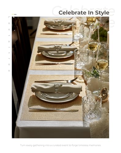 Leetaltree Woven Vinyl Placemats Set of 8, Gold Sequin | Waterproof & Washable Dining Table Mats for Wedding, Anniversary, Daily Use, Hand-Cut, Easy to Clean - color: 00- Gold Sequin, size: Set of 8