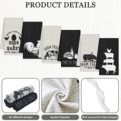 Redbaker 6 Pcs Farm Animal Kitchen Towels Farmhouse Funny Dish Towel | Rustic Hand Towel Rooster Cow Pig Decorative Tea Dishcloth Absorbent with Hanging Loop for Kitchen Bathroom Housewarming Gift - style: Farm