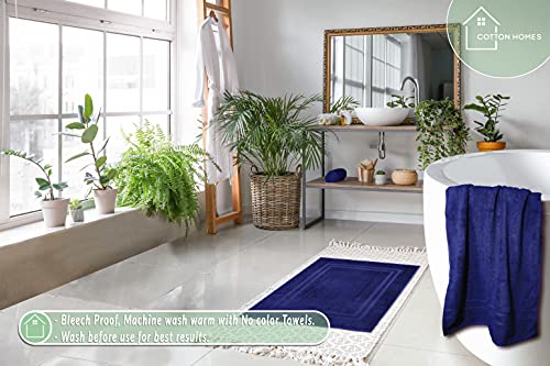 Bella Vista Cotton Bath Mat 2 Pc Set with Free 4 Washcloths-Washable, Soft and Absorbent, 22 x 34 Inches- Virgin Ring Spun Cotton. by Cotton Homes(Set of 2 Piece Bath Mats, Navy Blue) - color: Navy Blue, size: Set Of 2 Piece Bath Mats