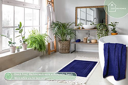 Bella Vista Cotton Bath Mat 2 Pc Set with Free 4 Washcloths-Washable, Soft and Absorbent, 22 x 34 Inches- Virgin Ring Spun Cotton. by Cotton Homes(Set of 2 Piece Bath Mats, Navy Blue) - color: Navy Blue, size: Set Of 2 Piece Bath Mats