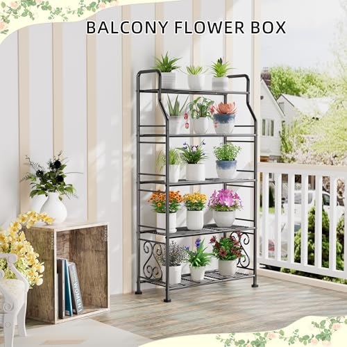GIOTORENT Plant Stand Outdoor Indoor 5 Tier Metal Waterproof - 53.2" Plant Shelf for Patio, Balcony, Living Room, Large Capacity Tiered Plant Rack, Black - size: C-5Tier