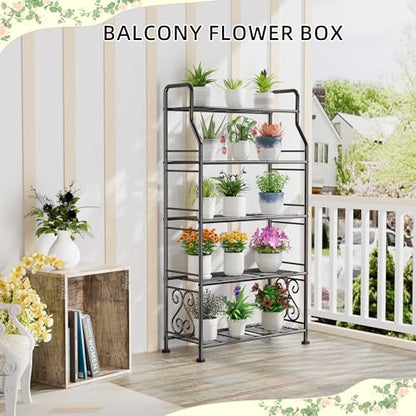 GIOTORENT Plant Stand Outdoor Indoor 5 Tier Metal Waterproof - 53.2" Plant Shelf for Patio, Balcony, Living Room, Large Capacity Tiered Plant Rack, Black - size: C-5Tier