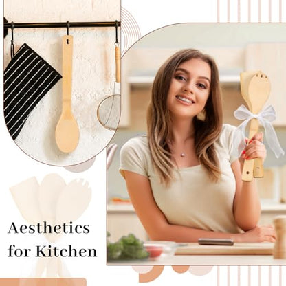 Reallnaive 72 Pcs Bamboo Spatula Wooden Kitchen Utensil Bulk 12''wood Spoon Spatula for Cooking with Ribbon Bridal Baby Shower Game Prize Wedding Party Favors Housewarming Gift (Various Style) - style: Various Style