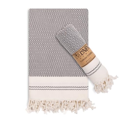 Evelynen Turkish Hand Towels for Bathroom & Kitchen Towels Decorative Set of 2 | Boho Farmhouse Hand Towels with Hanging Loops for Face, Dish, Kitchen & Bath |(16" x 32" - Dark Grey) - color: Dark Grey