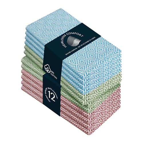 Multi Color Diamond Weave Cloth Napkins Set of 12, 16"x16", Cotton Napkin for Dining Tables, Dinner, Lunch, Parties, Celebrations & Everyday Use - Tuquiose Blue, Mint Green, Rust - color: Tuquiose Blue, Mint Green, Rust, size: 16" x 16" (Set of 12)