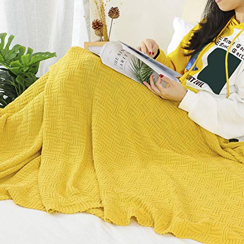uxcell 100% Cotton Knit Throw Blanket, Cable Decors Yellow 47x70 - color: Yellow
