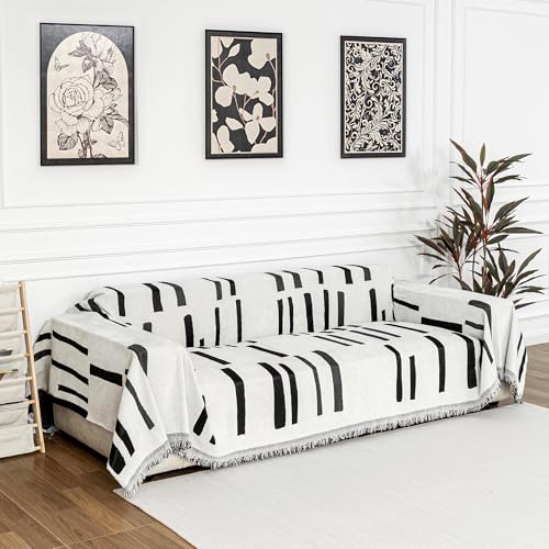 MYSKY HOME Sofa Covers for Sectional Sofa, Couch Cover for Dogs, Couch Covers with Tassel Loveseat Covers Futon Cover L Shaped Cover Washable Chenille Couch Protector, 71" x 102", Black Piano Key - color: 2# Black Piano Key, size: 71" x 102"