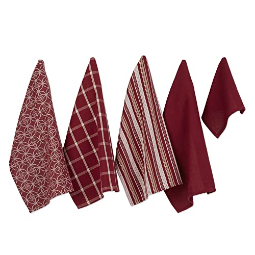 DII Assorted Woven Kitchen Set, Dishtowel, 18x28, Dishcloth, 13x13, Barn Red, 5 Piece - color: Barn Red, size: Dishtowel, 18x28"; Dishcloth, 13x13"