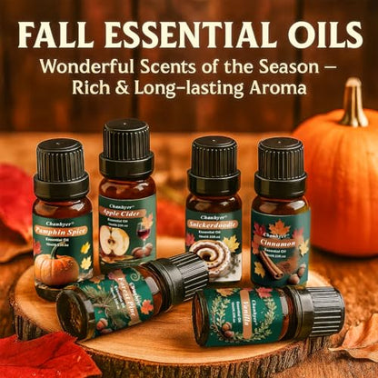 Autumn Fall Essential Oils Set for Diffusers for Home 6 x 10 ml | Aromatherapy Gift,Premium Scented Oils for Diffusers - Pumpkin Spice,Apple Cider,Snickerdoodle,Vanilla,Cinnamon & Pine - color: Green