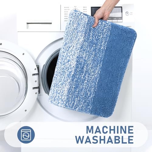 Bsmathom Bathroom Rug Set 4 Piece, Plush Microfiber Bath Mat, Blue | Extra Water Absorbent, Non Slip Washable Runner Bath Rugs with Toilet Lid Cover and U-shaped Contour Toilet Mat - color: Blue, size: 18"x26"+18"x48"+U20"x24"+Cover19"x21"