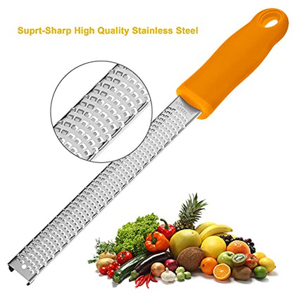 8-Inch Lemon Zester & Cheese Grater, 18/8 Stainless Steel, Orange | Fine 18/8 Stainless Steel Blade for Citrus, Parmesan, Ginger and Garlic, Soft Non-slip Handle, Cover, Dishwasher Safe - color: B-Orange