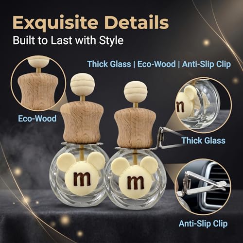2 Pack Bear Car Vent Clip Diffuser Refillable Glass Bottle | Wood cap glass bottle with dropper, DIY essential oil freshener for car wardrobe bathroom home - size: Bear-A4 - 2PCS