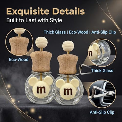 2 Pack Bear Car Vent Clip Diffuser Refillable Glass Bottle | Wood cap glass bottle with dropper, DIY essential oil freshener for car wardrobe bathroom home - size: Bear-A4 - 2PCS
