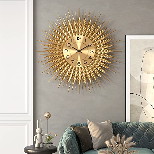 Modern Large Wall Clock Decorative Metal Mid Century Wall Clocks, Gold Big Silent Non-Ticking Clock, Modern Handmade Home Art Decor for Living Room, Bedroom, Dining Room, 24 Inch - size: 1. Gold-Wheat 24In(60cm)