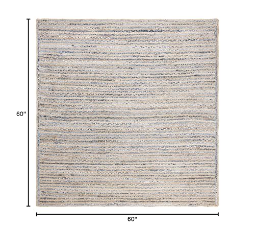 SAFAVIEH Cape Cod Collection Area Rug - 5' Square, Natural & Blue, Handmade Flat Weave Jute, Ideal for High Traffic Areas in Living Room, Bedroom (CAP250A) - size: 5' x 5' (Square)
