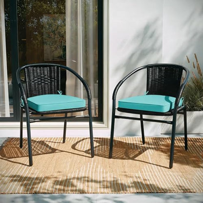 Basic Beyond Outdoor Cushions for Patio Furniture: Waterproof & UV Resistant Outdoor Chair Cushions Set of 4-19 x 19 x 3 Inch Thick Patio Chair Cushions with Adjustable Ties & Handle, Teal - color: Teal