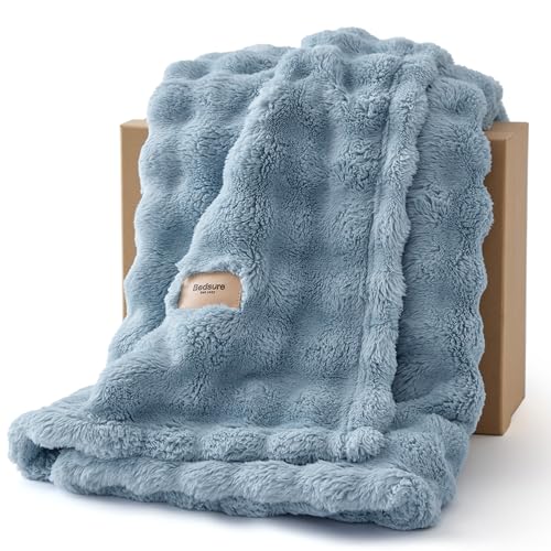 Bedsure 3D Fleece Bubble Blanket for Couch - GentleSoft Blue Throw Blanket for Sofa Bed Room Decor - Luxury Soft Cozy Gifts for Women, Lightweight, All Seasons, Celestial Blue, 50"×70" - color: 03 Celestial Blue, size: Throw XL (50" X 70")
