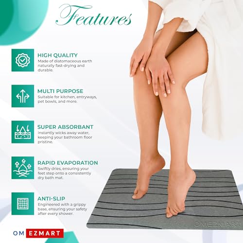 Stone Bath Mat for Bathroom – Diatomaceous Earth Quick Dry Bath Mat, Non Slip, Mold Resistant Stone Shower Mat (24×16" Grey) - color: Grey