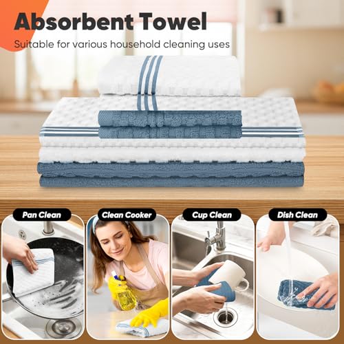Oven Mitts Kitchen Towels and Dishcloths with Pot Holders Sets, Oven Gloves Hot Pads 500°F Heat Resistant with Silicone Grip, Include 2 Cooking Gloves/2 Potholders/4 Kitchen Towels/4 Dish Towels - color: Dusty Blue
