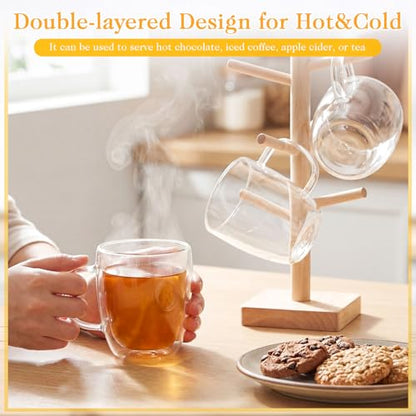 Patelai Glass Coffee Mugs Set of 6, 16 oz Clear Double Walled Coffee Cups Glasses Insulated Latte Mugs with Handle Espresso Clear Cups for Hot and Cold Beverages - color: Clear, size: 480ml