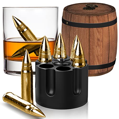 Gifts for Men Him Dad Fathers Day, Whiskey Stone Gifts for Husband Anniversary, Unique Birthday Gift Ideas for Dad from Daughter Son Wife, Cool Stuff, Bourbon Gadgets for Grandpa Uncle Father - color: Gold - Wooden Barrel