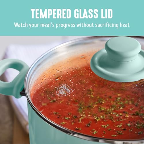 GreenLife 16 Piece Ceramic Nonstick Pots & Pans Cookware Set, Turquoise | PFAS-Free Ceramic Nonstick, Stockpot, Frying Pans, Saucepans, Sauté Pan, Stay-Cool Handles, Dishwasher & Oven Safe up to 350F - color: Mint Green, style: Soft Grip