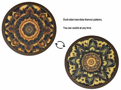 Absorbent Coasters for Drinks with Holder - 6packs, Silicone Coaster with Soft Felt Insert (4.3 inch Coasters with 4.5 inch Holder, Dual-Sided Mandala -Themed Patterns) - color: Dual-sided Mandala-themed Patterns