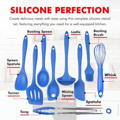 Chef Craft 9 Piece Silicone Kitchen Tool and Utensil Set, Blue - color: Blue, size: 9 Piece Set