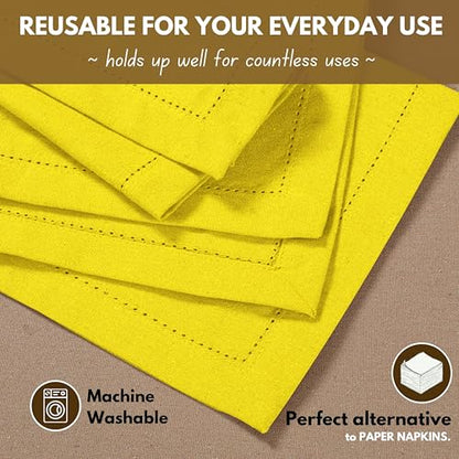Native Fab Yellow Easter Cloth Napkins - Set of 4 (18x18) 100% Cotton - Elegant Hemstitched Table Linens - Soft, Washable, Reusable Fabric Napkins for Wedding, Lunch, Tea Party, Spring, Lemon Yellow - color: Lemon Yellow, size: 18" x 18" (Set of 4)