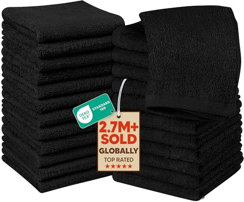 Utopia Towels 24 Pack Washcloths, 12x12 in, 100% Cotton, Black | Premium 100% Ring Spun Cotton Face Cloths - Highly Absorbent, Fast Drying Soft Feel Fingertip Towels for Daily Use - color: Black