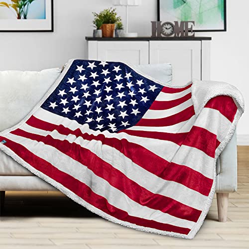 Pavilia Patriotic Blanket - American Flag Throw Blanket for Sofa Couch Bed, Soft Microfiber Sherpa Fleece Reversible, USA Military Veteran July 4th Gift - 50 x 60 Inches - color: American Flag, size: 50 x 60 Inches - Throw