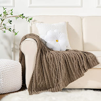 Battilo Camel Tan Chenille Throw Blanket for Couch, Soft Cozy Cable Knit Throw Blanket,Brown Textured Throw Blanket for Autumn, 51"x67" - color: Camel